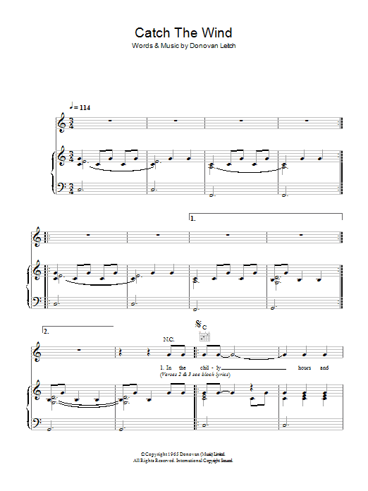 Donovan Catch The Wind Sheet Music Notes & Chords for Easy Piano - Download or Print PDF