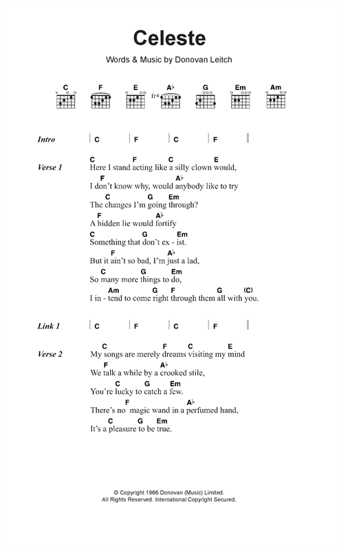 Donovan Celeste Sheet Music Notes & Chords for Lyrics & Chords - Download or Print PDF