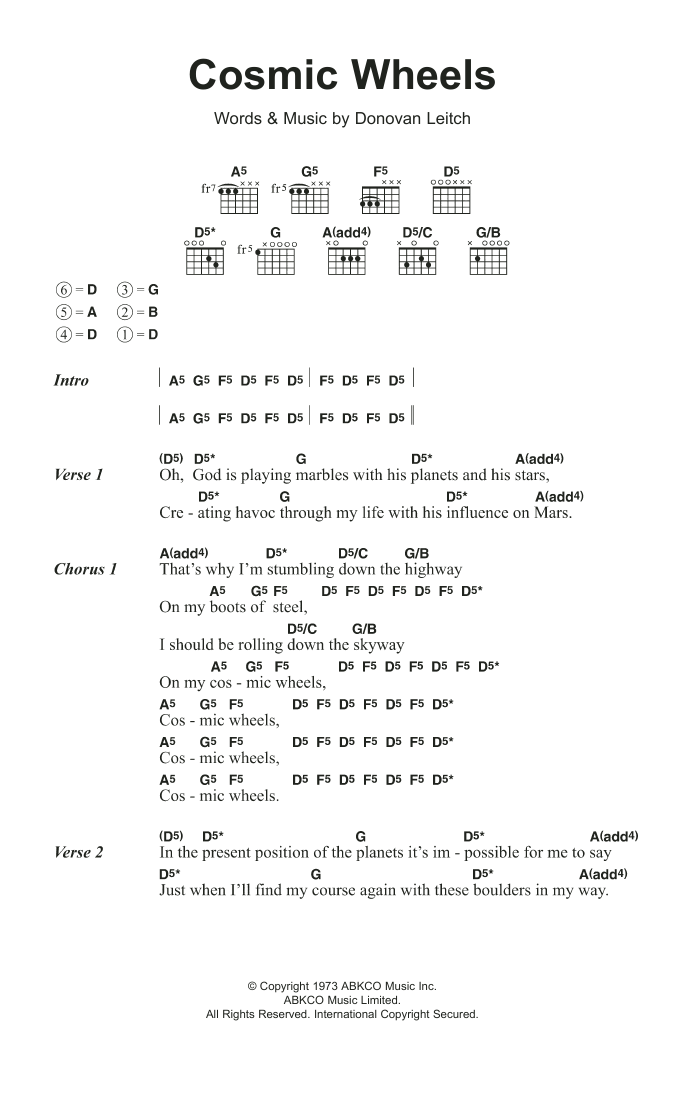 Donovan Cosmic Wheels Sheet Music Notes & Chords for Lyrics & Chords - Download or Print PDF