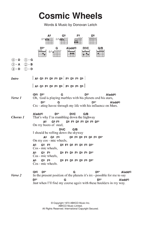 Donovan Cosmic Wheels Sheet Music Notes & Chords for Lyrics & Chords - Download or Print PDF