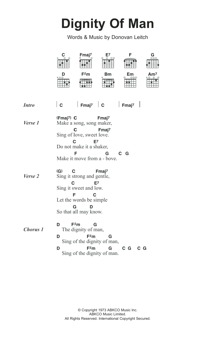 Donovan Dignity Of Man Sheet Music Notes & Chords for Lyrics & Chords - Download or Print PDF