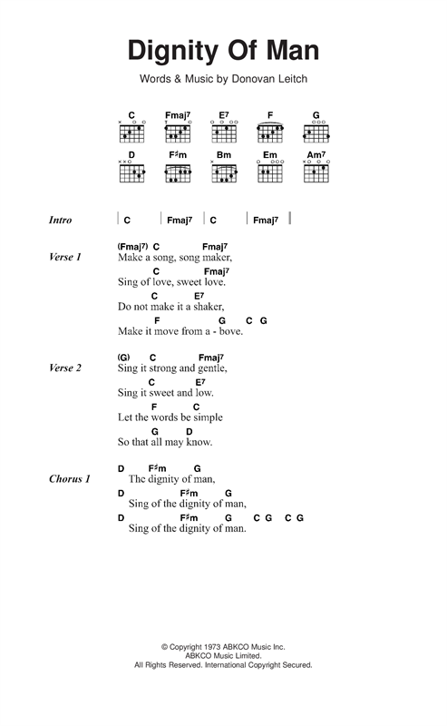 Donovan Dignity Of Man Sheet Music Notes & Chords for Lyrics & Chords - Download or Print PDF