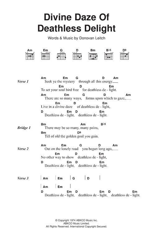 Donovan Divine Daze Of Deathless Delight Sheet Music Notes & Chords for Lyrics & Chords - Download or Print PDF