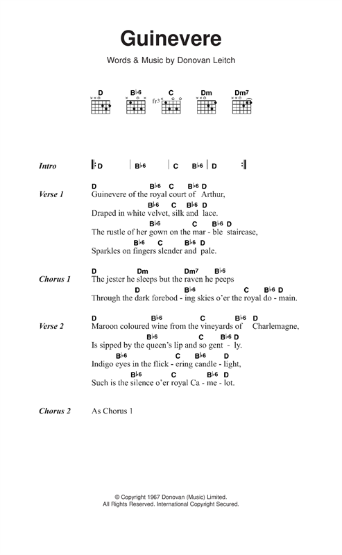 Donovan Guinevere Sheet Music Notes & Chords for Piano, Vocal & Guitar Chords (Right-Hand Melody) - Download or Print PDF