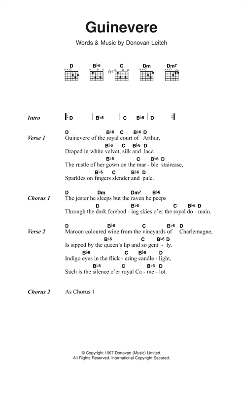 Donovan Guinevere Sheet Music Notes & Chords for Lyrics & Chords - Download or Print PDF
