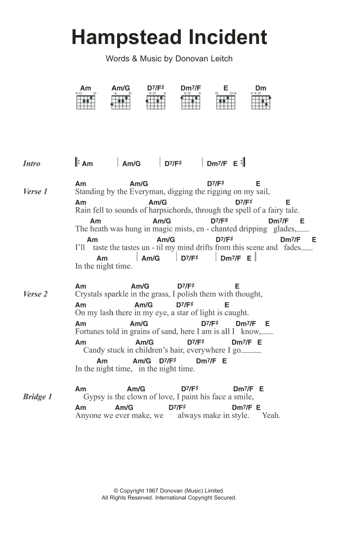 Donovan Hampstead Incident Sheet Music Notes & Chords for Lyrics & Chords - Download or Print PDF