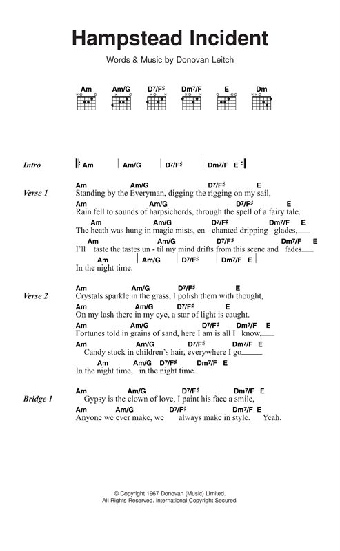 Donovan Hampstead Incident Sheet Music Notes & Chords for Lyrics & Chords - Download or Print PDF
