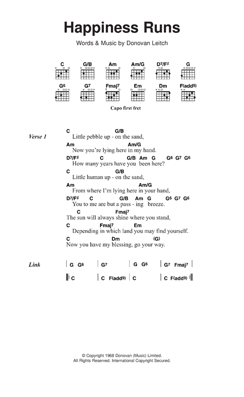 Donovan Happiness Runs Sheet Music Notes & Chords for Lyrics & Chords - Download or Print PDF