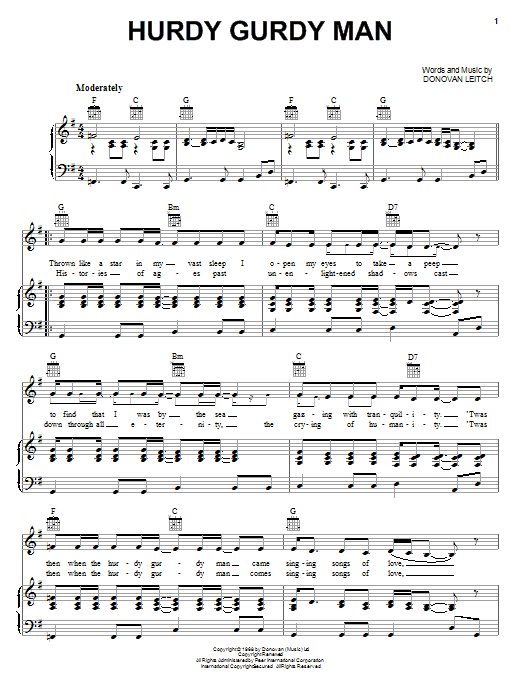 Donovan Hurdy Gurdy Man Sheet Music Notes & Chords for Lyrics & Chords - Download or Print PDF