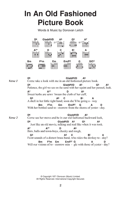 Donovan In An Old Fashioned Picture Book Sheet Music Notes & Chords for Lyrics & Chords - Download or Print PDF