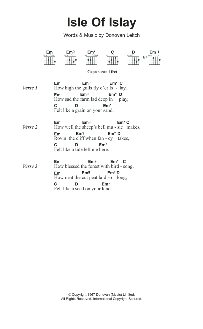 Donovan Isle Of Islay Sheet Music Notes & Chords for Piano, Vocal & Guitar Chords (Right-Hand Melody) - Download or Print PDF