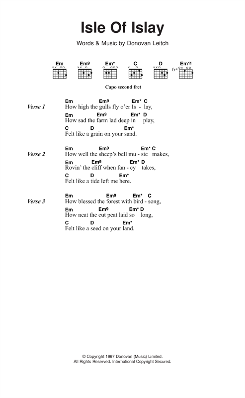 Donovan Isle Of Islay Sheet Music Notes & Chords for Lyrics & Chords - Download or Print PDF