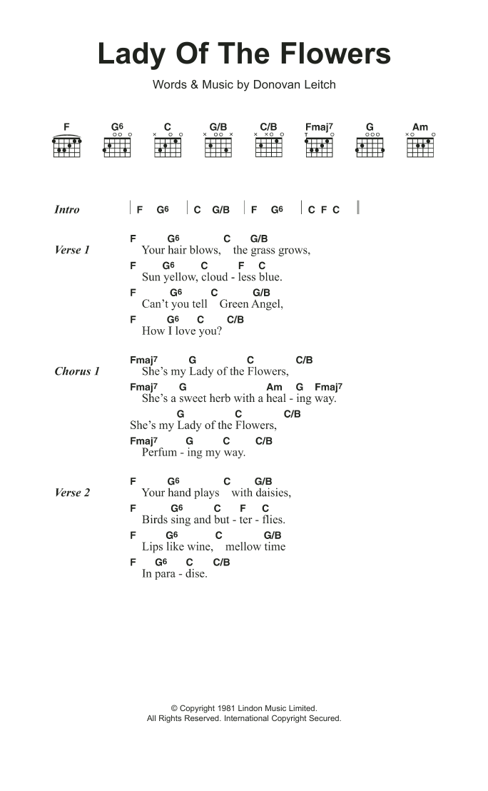 Donovan Lady Of The Flowers Sheet Music Notes & Chords for Lyrics & Chords - Download or Print PDF