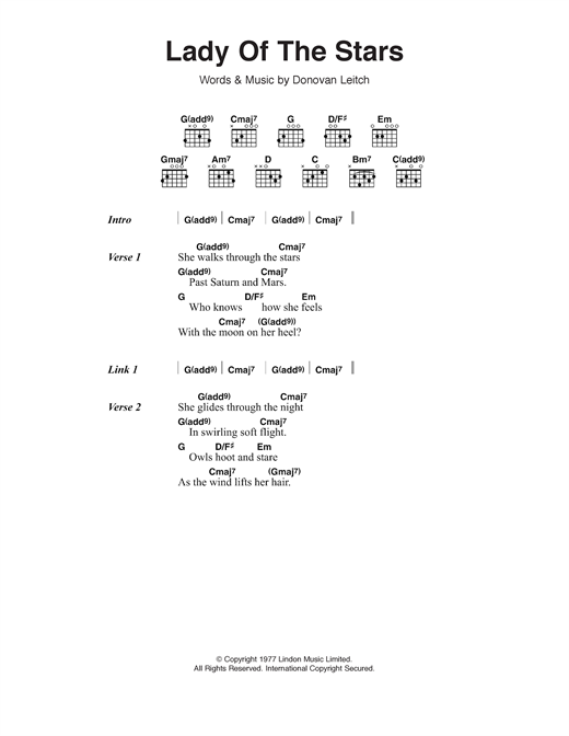 Donovan Lady Of The Stars Sheet Music Notes & Chords for Lyrics & Chords - Download or Print PDF