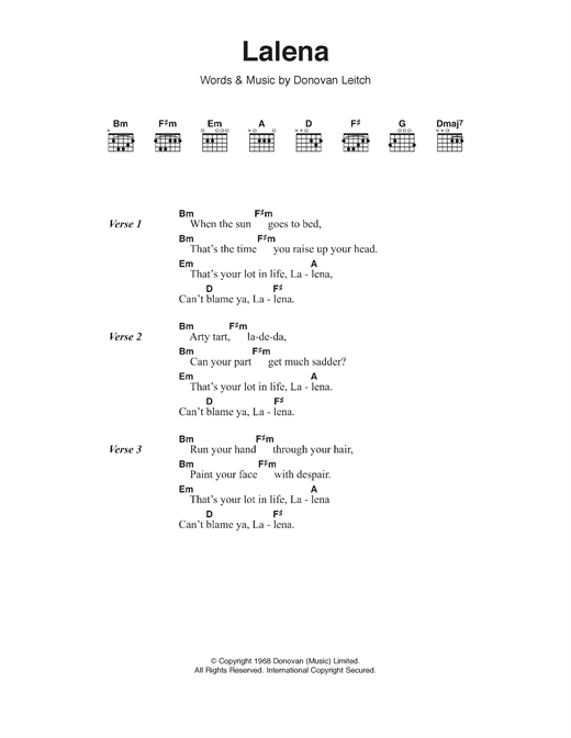 Donovan Lalena Sheet Music Notes & Chords for Lyrics & Chords - Download or Print PDF