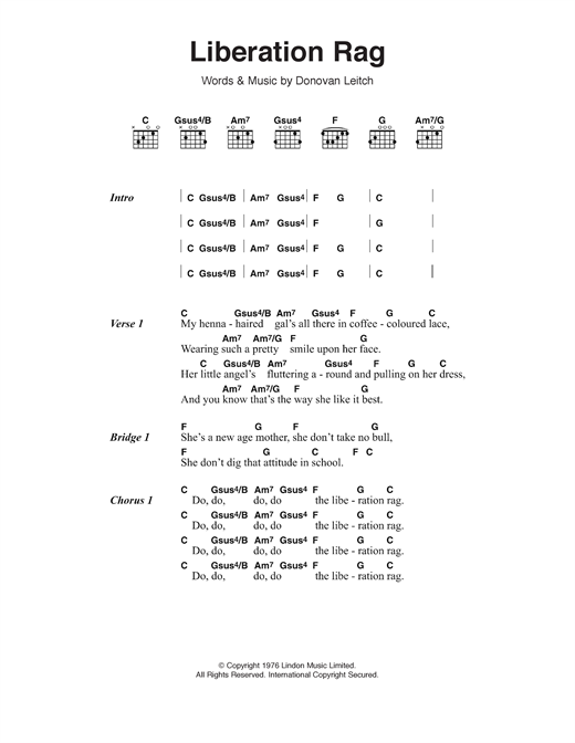 Donovan Liberation Rag Sheet Music Notes & Chords for Lyrics & Chords - Download or Print PDF