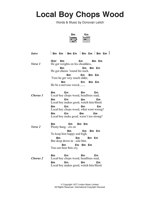 Donovan Local Boy Chops Wood Sheet Music Notes & Chords for Lyrics & Chords - Download or Print PDF