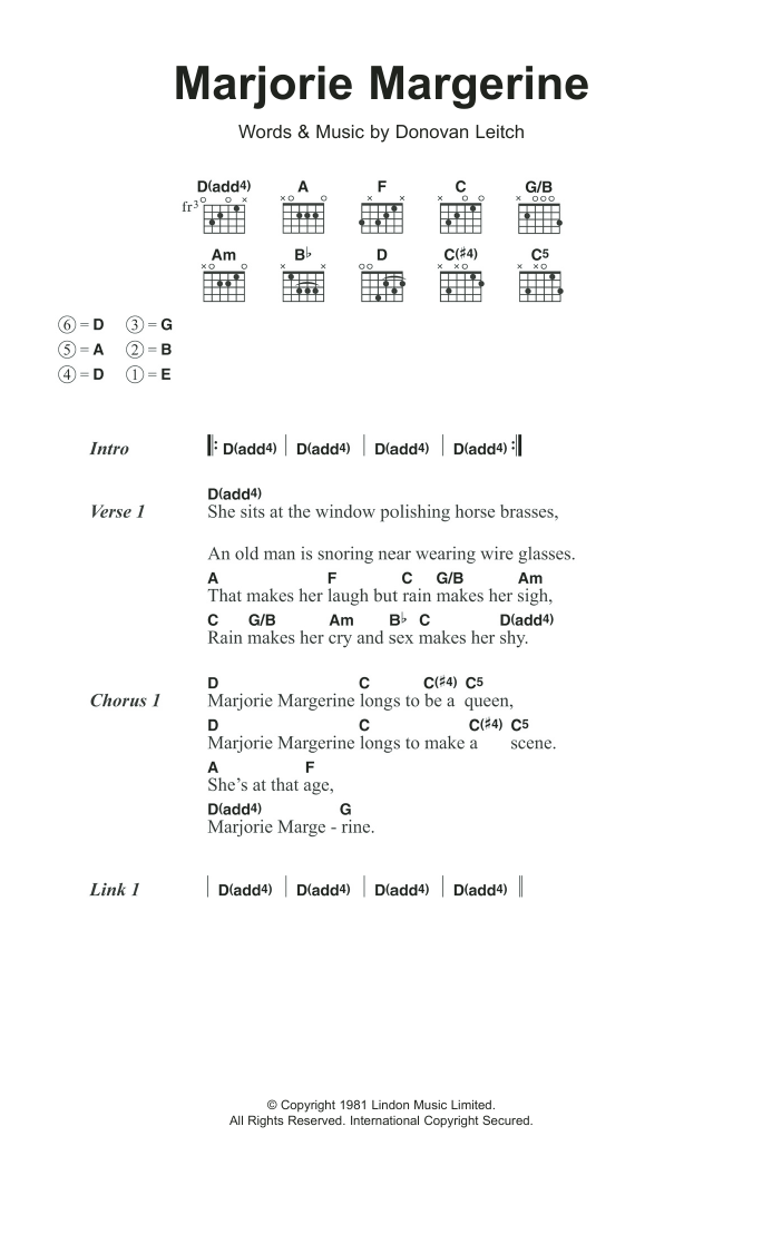 Donovan Marjorie Margerine Sheet Music Notes & Chords for Lyrics & Chords - Download or Print PDF