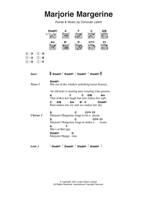 Donovan Marjorie Margerine Sheet Music Notes & Chords for Lyrics & Chords - Download or Print PDF
