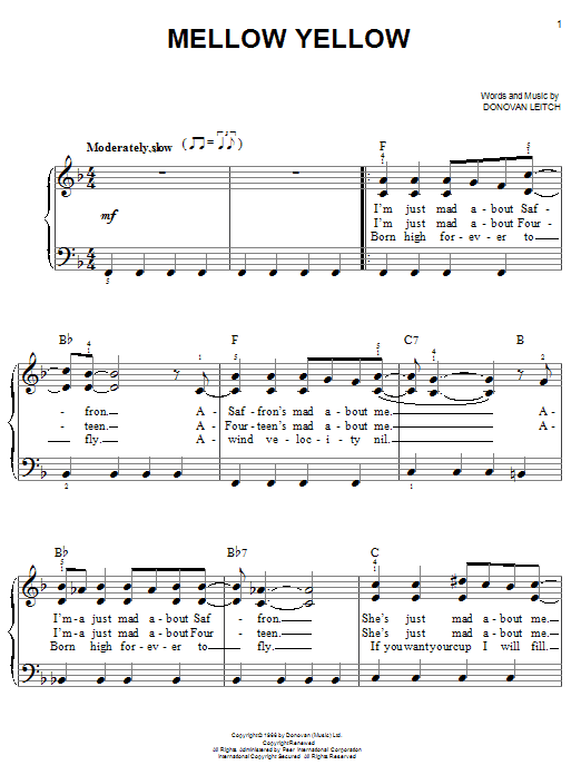Download Donovan Mellow Yellow sheet music and printable PDF music notes