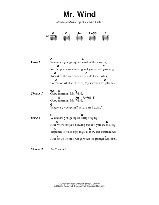 Donovan Mr. Wind Sheet Music Notes & Chords for Lyrics & Chords - Download or Print PDF