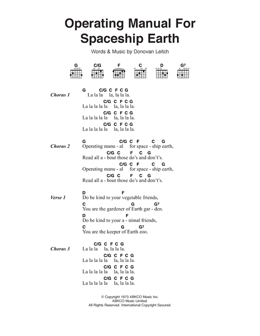 Donovan Operating Manual For Spaceship Earth Sheet Music Notes & Chords for Lyrics & Chords - Download or Print PDF