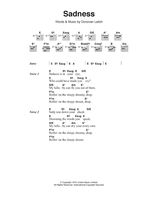 Donovan Sadness Sheet Music Notes & Chords for Lyrics & Chords - Download or Print PDF