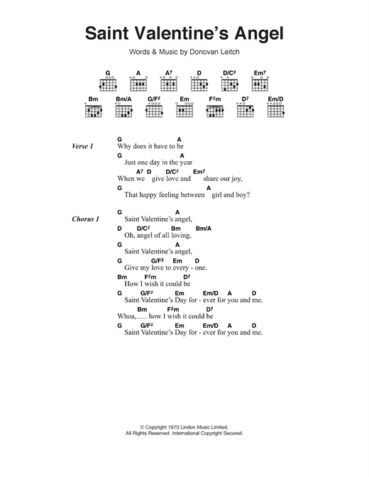 Donovan Saint Valentine's Angel Sheet Music Notes & Chords for Lyrics & Chords - Download or Print PDF