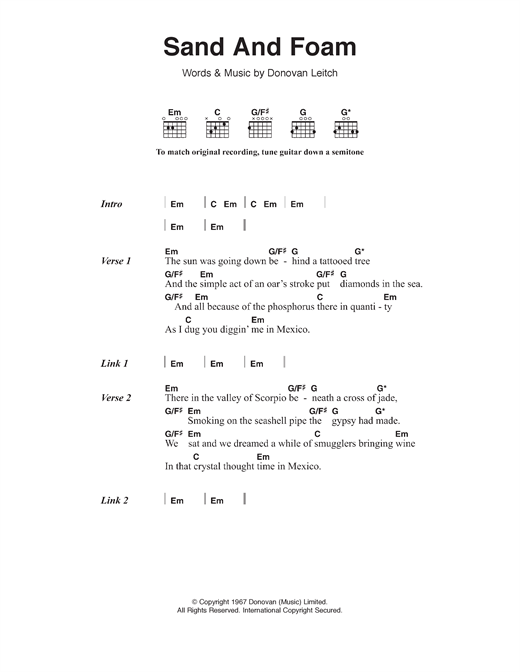 Donovan Sand And Foam Sheet Music Notes & Chords for Lyrics & Chords - Download or Print PDF