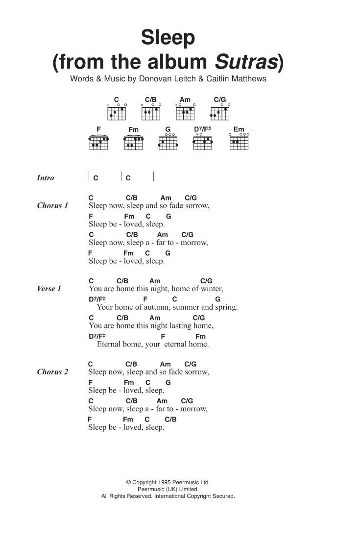 Donovan Sleep (From Album Sutras) Sheet Music Notes & Chords for Lyrics & Chords - Download or Print PDF