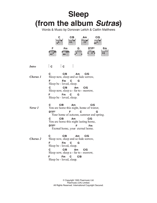 Donovan Sleep (From Album Sutras) Sheet Music Notes & Chords for Lyrics & Chords - Download or Print PDF