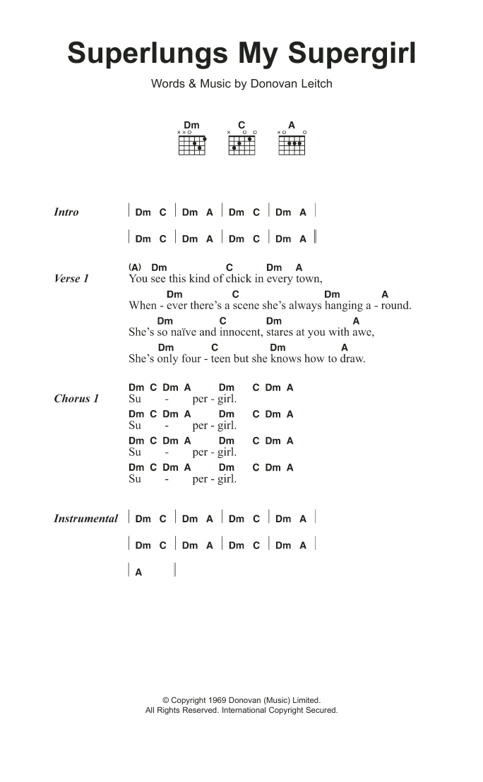 Donovan Superlungs My Supergirl Sheet Music Notes & Chords for Lyrics & Chords - Download or Print PDF