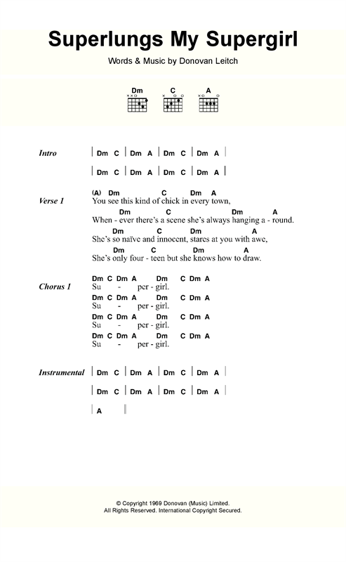 Donovan Superlungs My Supergirl Sheet Music Notes & Chords for Lyrics & Chords - Download or Print PDF