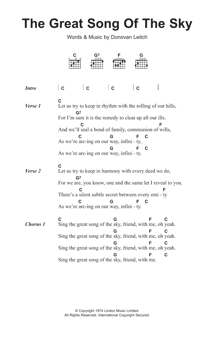 Donovan The Great Song Of The Sky Sheet Music Notes & Chords for Lyrics & Chords - Download or Print PDF