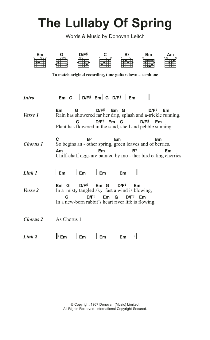 Donovan The Lullaby Of Spring Sheet Music Notes & Chords for Lyrics & Chords - Download or Print PDF