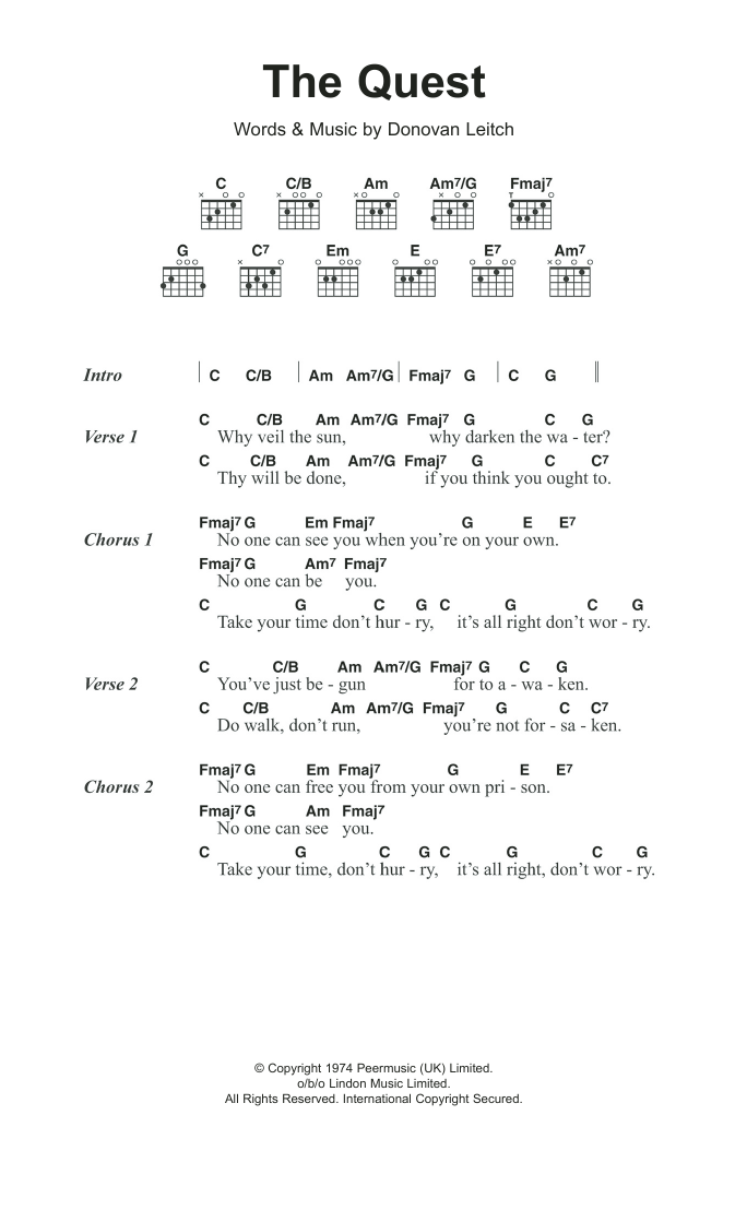 Donovan The Quest Sheet Music Notes & Chords for Lyrics & Chords - Download or Print PDF