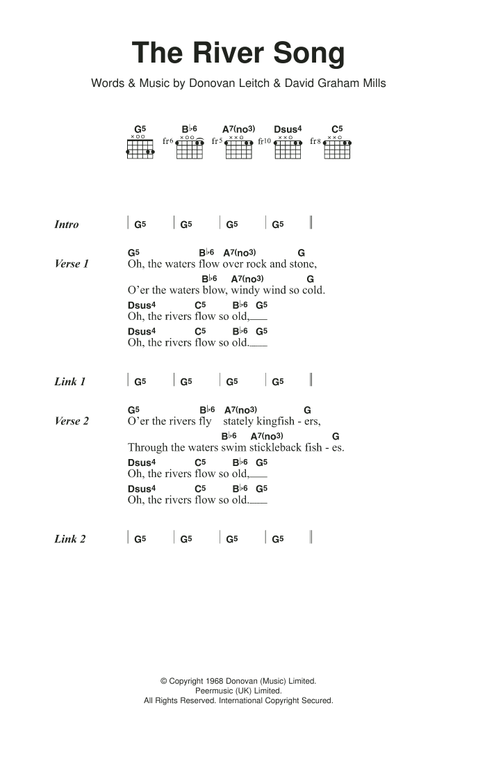 Donovan The River Song Sheet Music Notes & Chords for Lyrics & Chords - Download or Print PDF