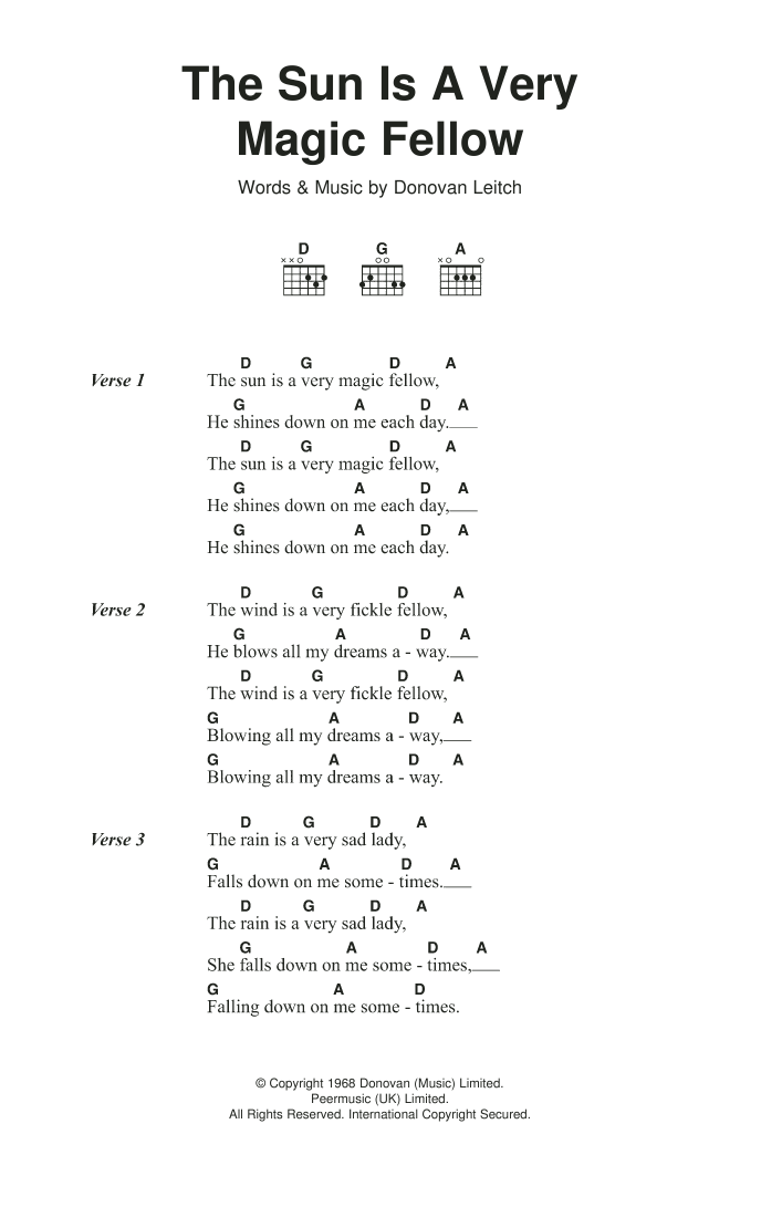 Donovan The Sun Is A Very Magic Fellow Sheet Music Notes & Chords for Lyrics & Chords - Download or Print PDF