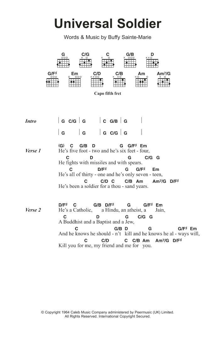 Donovan The Universal Soldier Sheet Music Notes & Chords for Lyrics & Chords - Download or Print PDF