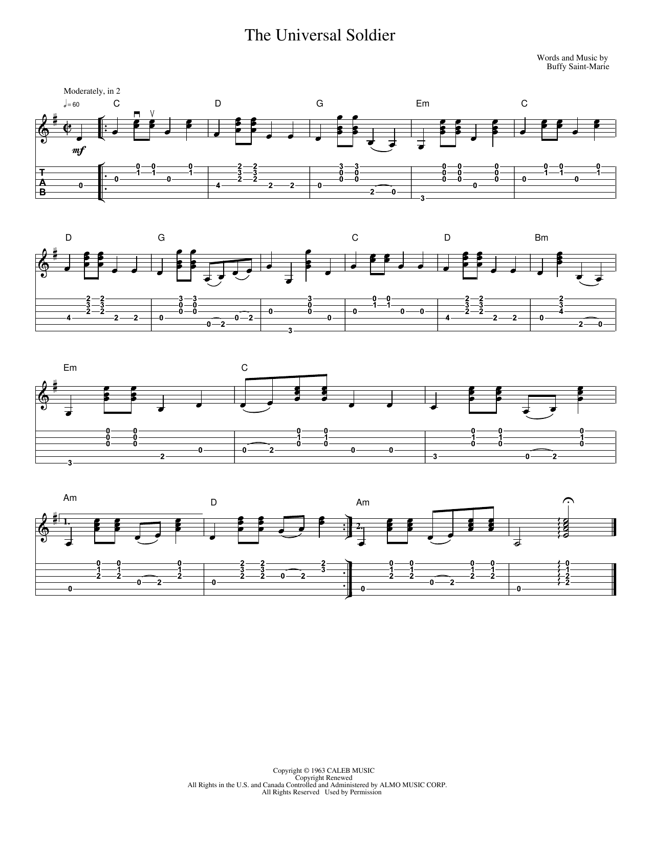 Donovan The Universal Soldier Sheet Music Notes & Chords for Lyrics & Chords - Download or Print PDF