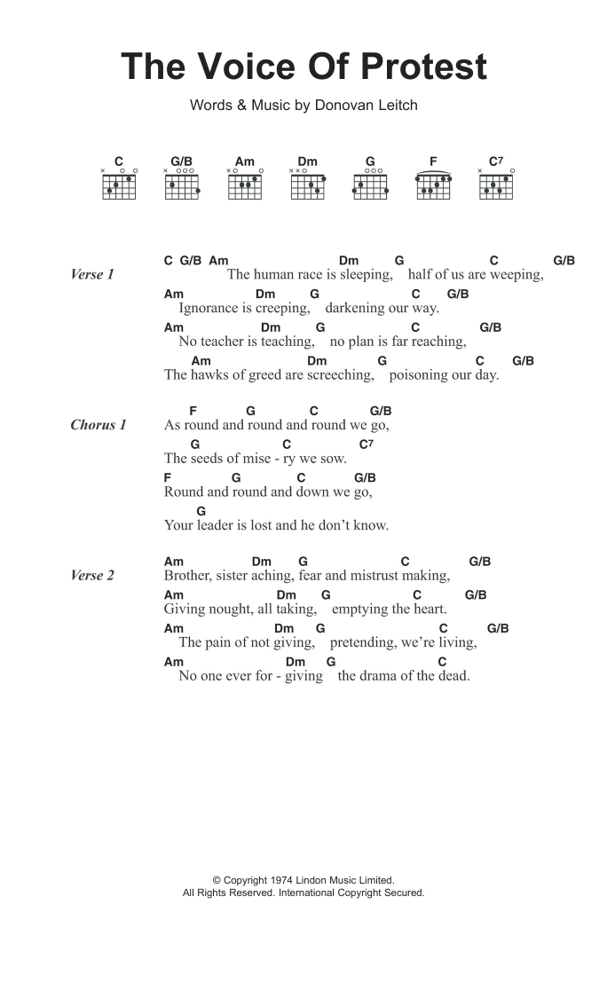 Donovan The Voice Of Protest Sheet Music Notes & Chords for Lyrics & Chords - Download or Print PDF