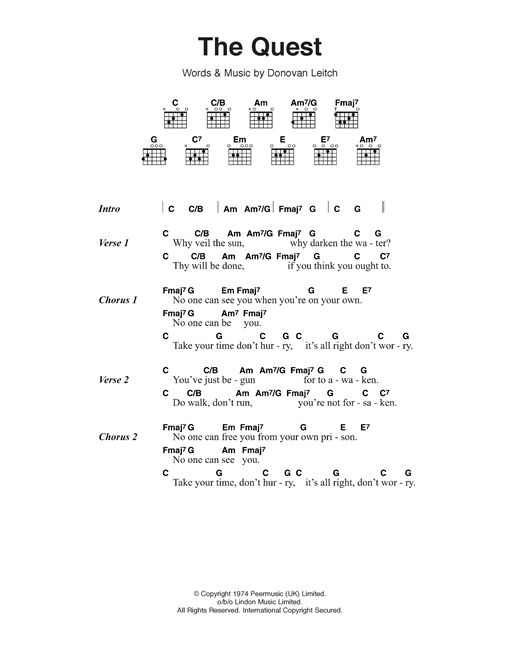 Donovan The Quest Sheet Music Notes & Chords for Lyrics & Chords - Download or Print PDF