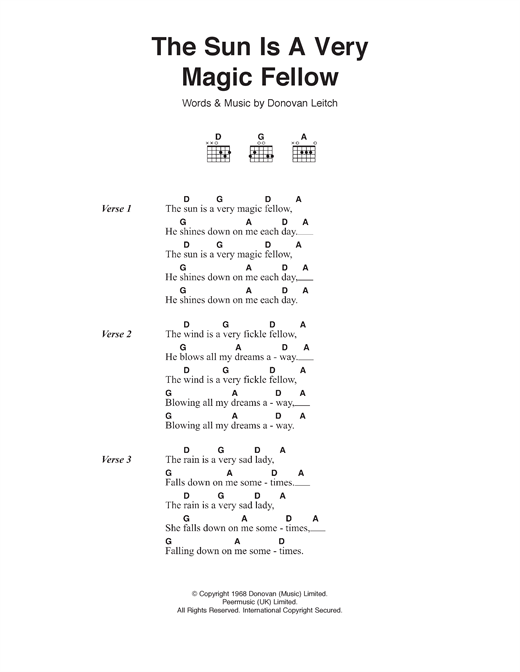 Donovan The Sun Is A Very Magic Fellow Sheet Music Notes & Chords for Lyrics & Chords - Download or Print PDF