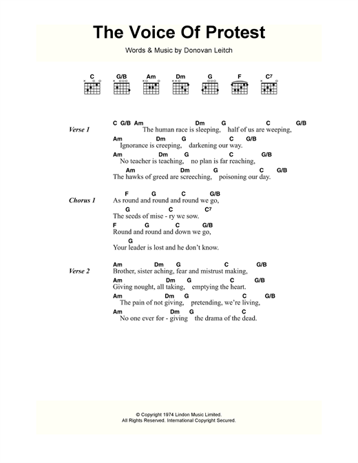 Donovan The Voice Of Protest Sheet Music Notes & Chords for Lyrics & Chords - Download or Print PDF