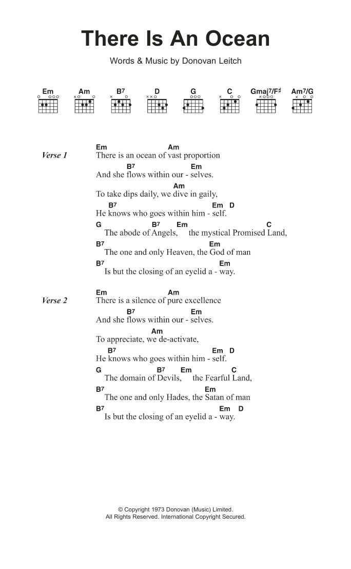 Donovan There Is An Ocean Sheet Music Notes & Chords for Lyrics & Chords - Download or Print PDF