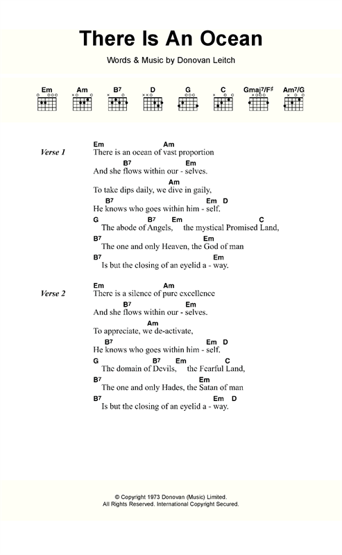 Donovan There Is An Ocean Sheet Music Notes & Chords for Lyrics & Chords - Download or Print PDF