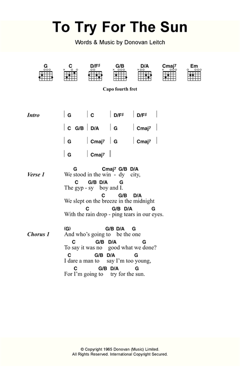 Donovan Try For The Sun Sheet Music Notes & Chords for Lyrics & Chords - Download or Print PDF