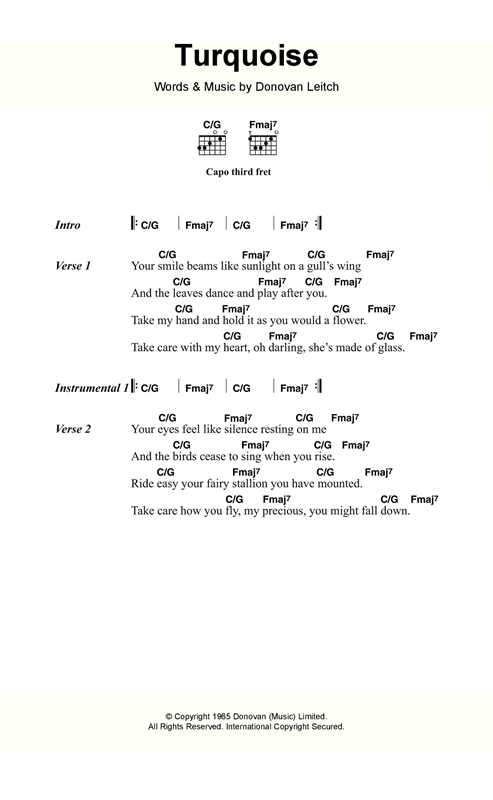 Donovan Turquoise Sheet Music Notes & Chords for Lyrics & Chords - Download or Print PDF