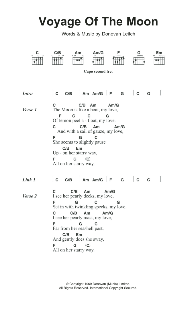 Donovan Voyage Of The Moon Sheet Music Notes & Chords for Lyrics & Chords - Download or Print PDF