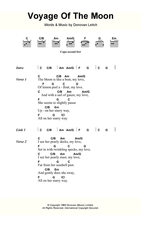 Donovan Voyage Of The Moon Sheet Music Notes & Chords for Lyrics & Chords - Download or Print PDF